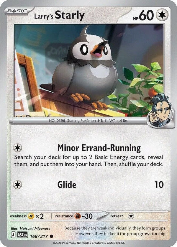 Larry's Starly - 168/217 Common Pokémon card from Ascended Heroes, Near Mint Normal