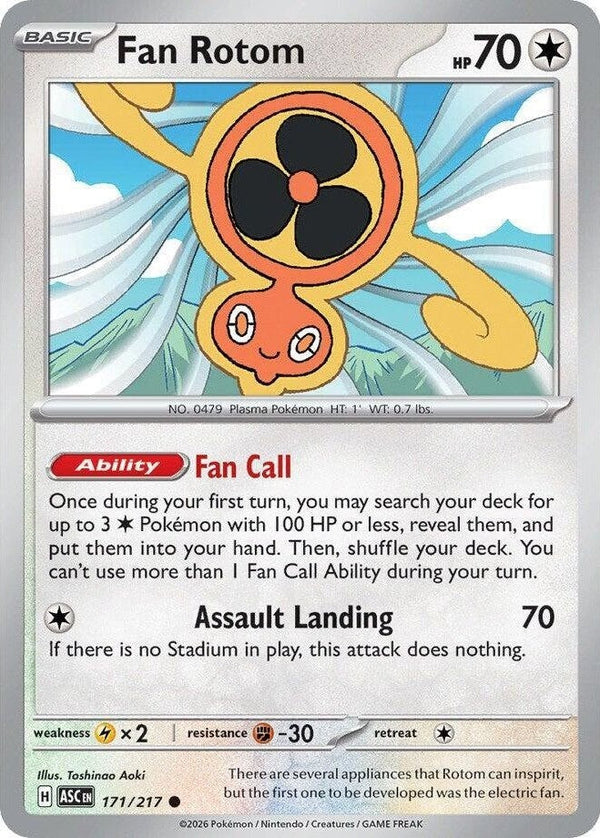 Fan Rotom - 171/217 Common Pokémon card from Ascended Heroes, Near Mint Normal