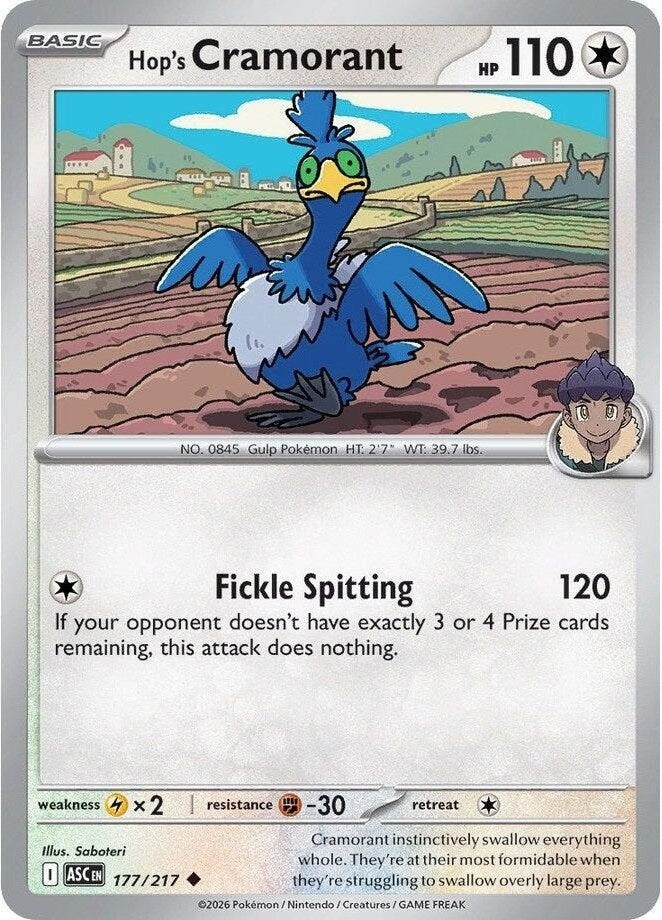 Hop's Cramorant - 177/217 Uncommon Pokémon card from Ascended Heroes, Near Mint Reverse Holofoil