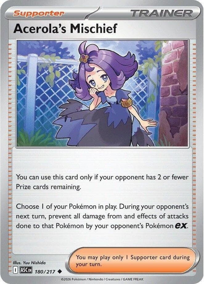 Acerola's Mischief - 180/217 Uncommon Pokémon card from Ascended Heroes, Near Mint Normal