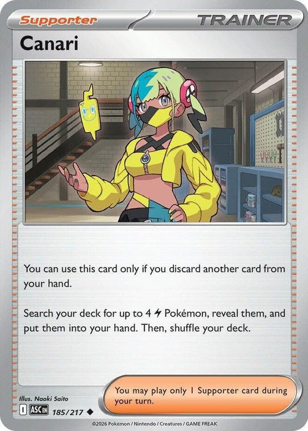Canari - 185/217 Uncommon Pokémon card from Ascended Heroes, Near Mint Normal