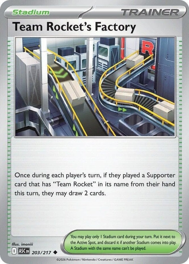 Team Rocket's Factory - 203/217 Uncommon Pokémon card from Ascended Heroes, Near Mint Normal