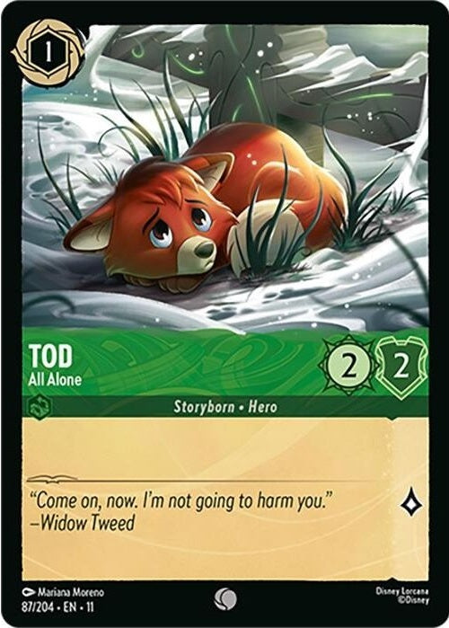 Tod - All Alone - 87/204 Common Disney Lorcana card from Winterspell, Near Mint Normal