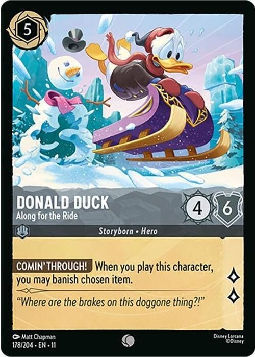 Donald Duck - Along for the Ride - 178/204 Common Disney Lorcana card from Winterspell, Near Mint Normal