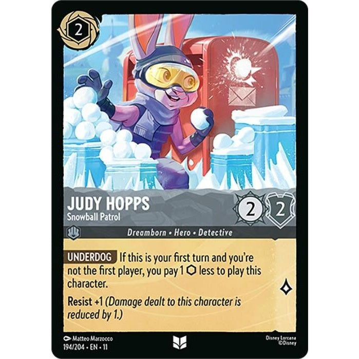 Judy Hopps - Snowball Patrol - 194/204 Uncommon Disney Lorcana card from Winterspell, Near Mint Normal