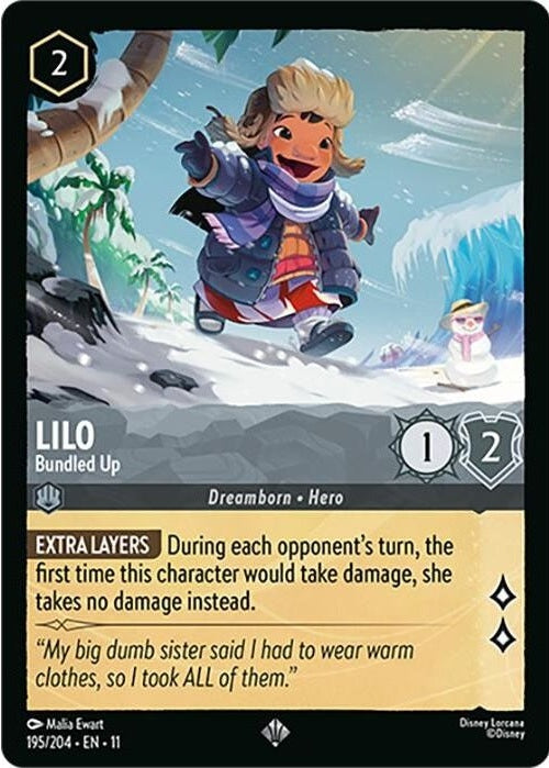 Lilo - Bundled Up - 195/204 Super Rare Disney Lorcana card from Winterspell, Near Mint Normal