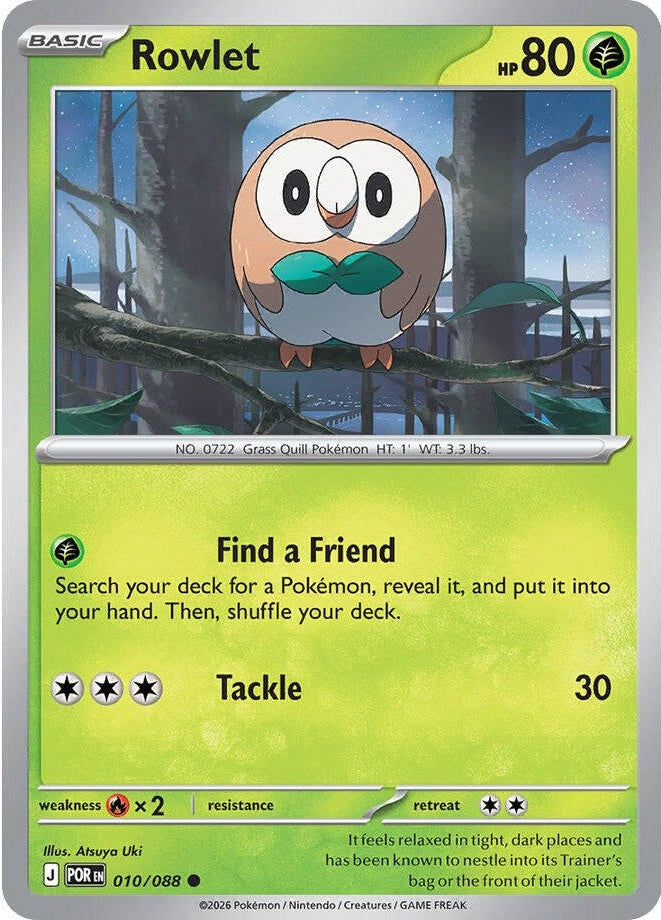 Rowlet - 010/088 Common Pokémon card from Perfect Order, Near Mint Reverse Holofoil