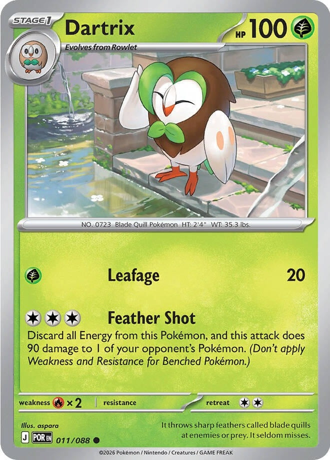 Dartrix - 011/088 Common Pokémon card from Perfect Order, Near Mint Reverse Holofoil
