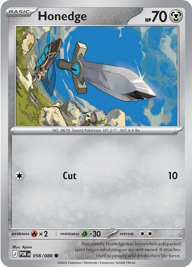 Honedge - 056/088 Common Pokémon card from Perfect Order, Near Mint Reverse Holofoil
