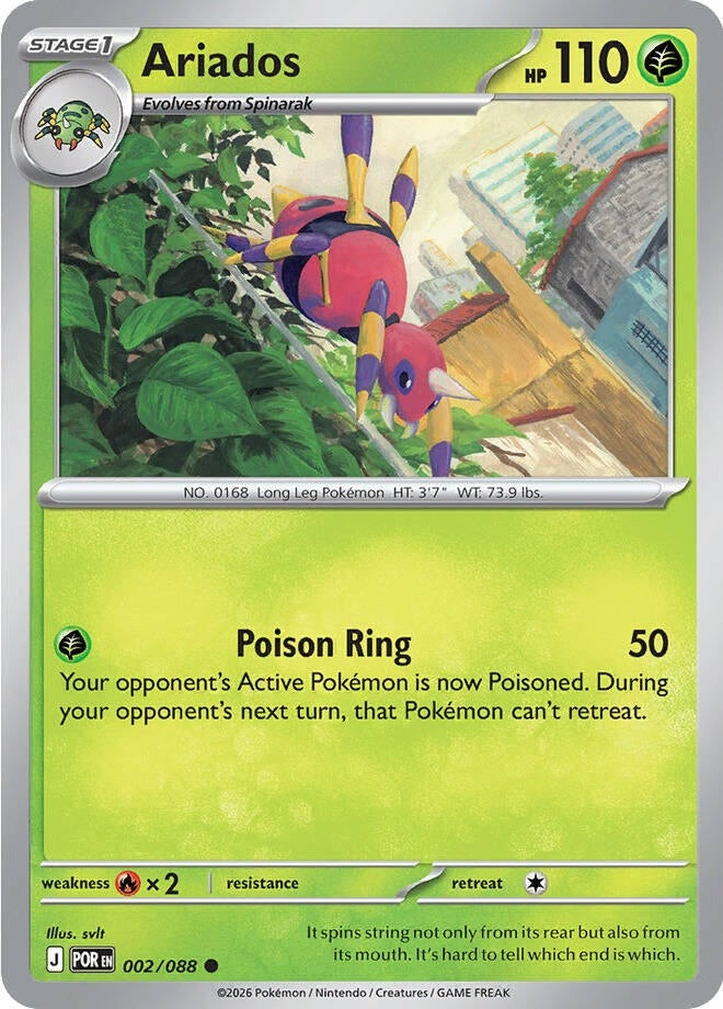 Ariados - 002/088 Common Pokémon card from Perfect Order, Near Mint Reverse Holofoil