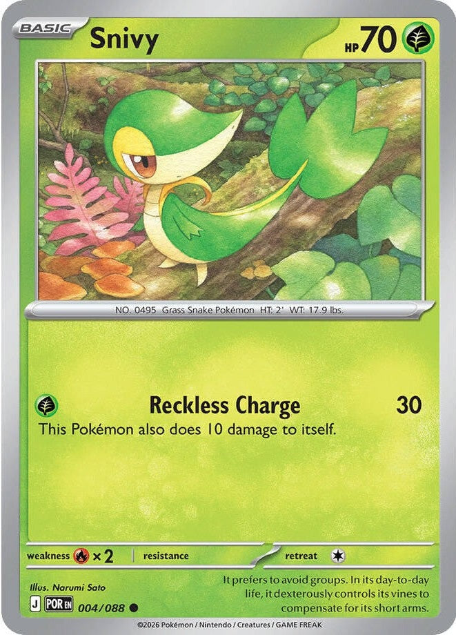 Snivy - 004/088 Common Pokémon card from Perfect Order, Near Mint Reverse Holofoil