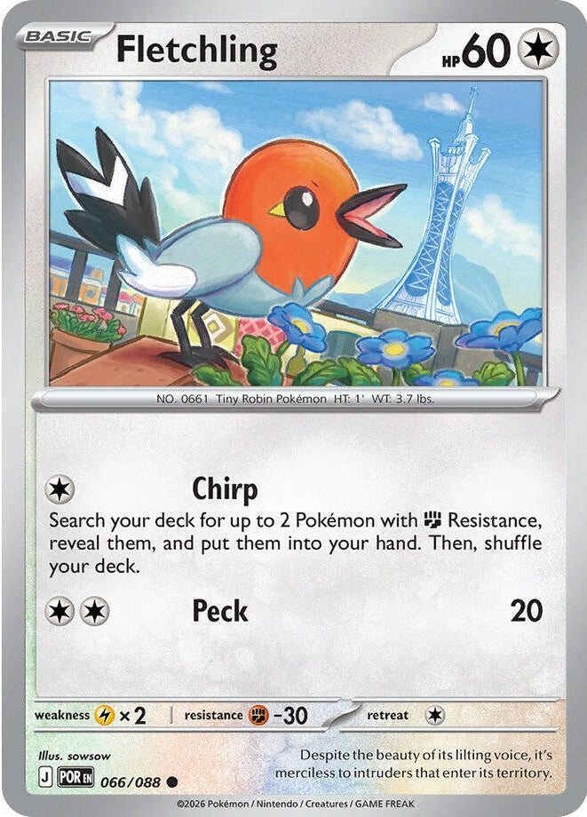 Fletchling - 066/088 Common Pokémon card from Perfect Order, Near Mint Reverse Holofoil