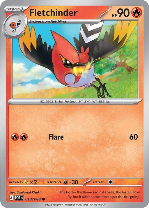 Fletchinder - 013/088 Common Pokémon card from Perfect Order, Near Mint Reverse Holofoil