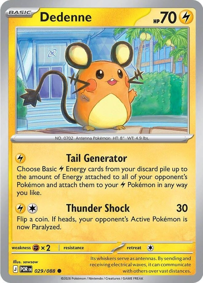 Dedenne - 029/088 Common Pokémon card from Perfect Order, Near Mint Reverse Holofoil