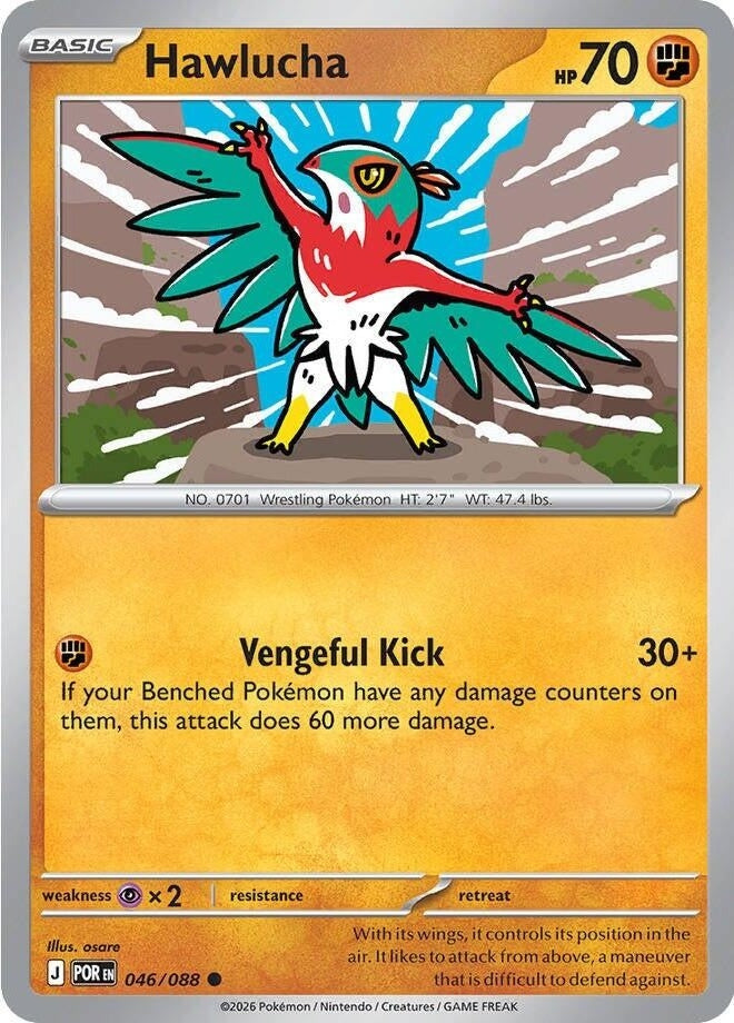 Hawlucha - 046/088 Common Pokémon card from Perfect Order, Near Mint Reverse Holofoil