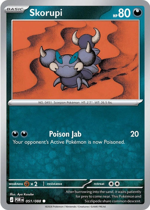 Skorupi - 051/088 Common Pokémon card from Perfect Order, Near Mint Reverse Holofoil
