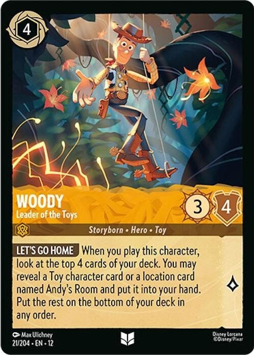 Woody - Leader of the Toys - 21/204 Uncommon Disney Lorcana card from Wilds Unknown, Near Mint Normal