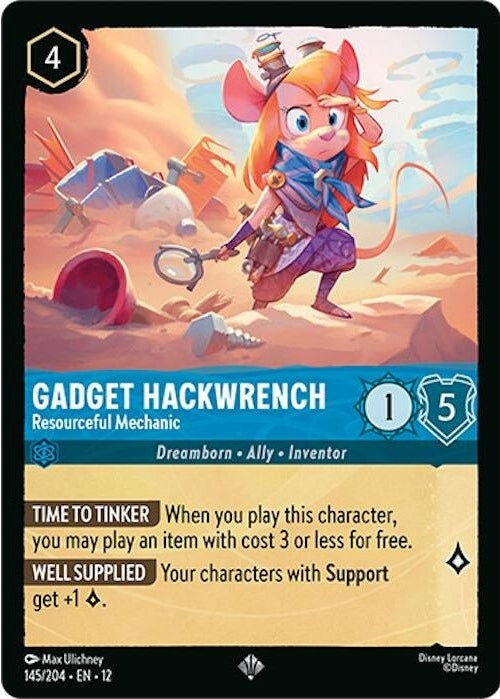 Gadget Hackwrench - Resourceful Mechanic - 145/204 Super Rare Disney Lorcana card from Wilds Unknown, Near Mint Normal