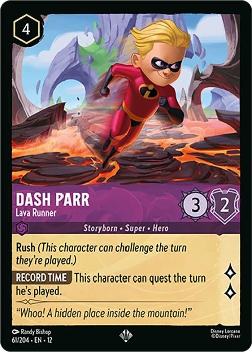 Dash Parr - Lava Runner - 61/204 Super Rare Disney Lorcana card from Wilds Unknown, Near Mint Normal
