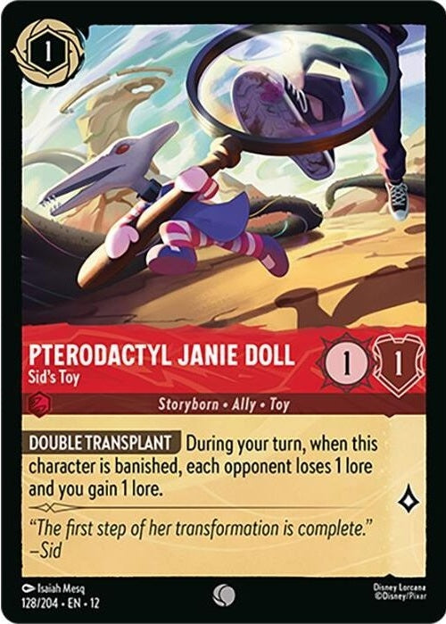 Pterodactyl Janie Doll - Sid's Toy - 128/204 Common Disney Lorcana card from Wilds Unknown, Near Mint Normal