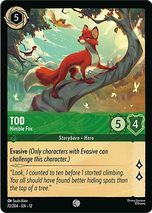 Tod - Nimble Fox - 72/204 Common Disney Lorcana card from Wilds Unknown, Near Mint Normal
