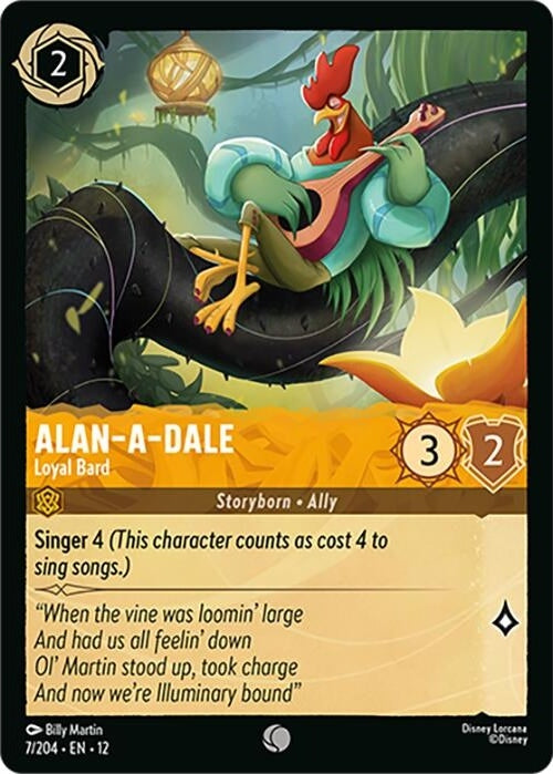 Alan-a-Dale - Loyal Bard - 7/204 Common Disney Lorcana card from Wilds Unknown, Near Mint Normal