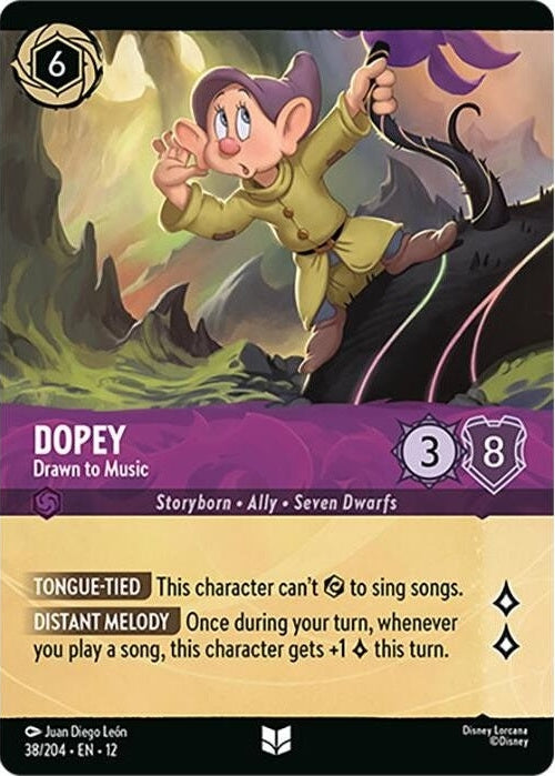 Dopey - Drawn to Music (Foil) - 38/204 Uncommon Disney Lorcana card from Wilds Unknown, Near Mint Cold Foil