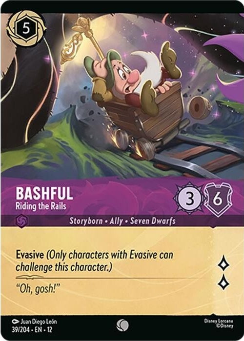 Bashful - Riding the Rails (Foil) - 39/204 Common Disney Lorcana card from Wilds Unknown, Near Mint Cold Foil