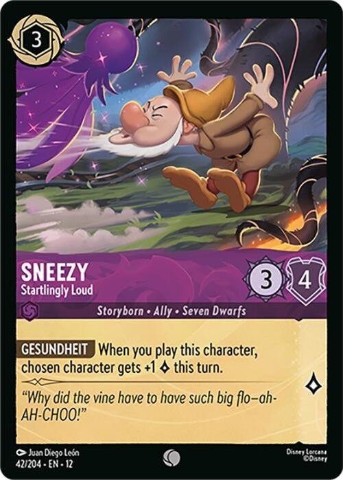 Sneezy - Startlingly Loud - 42/204 Common Disney Lorcana card from Wilds Unknown, Near Mint Normal