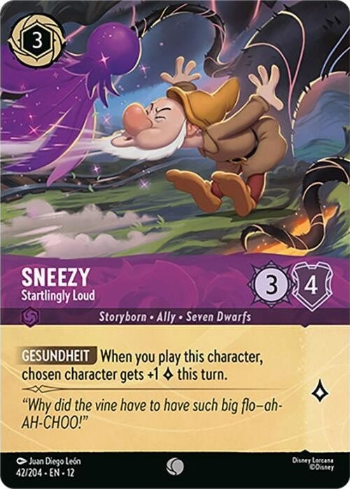 Sneezy - Startlingly Loud (Foil) - 42/204 Common Disney Lorcana card from Wilds Unknown, Near Mint Cold Foil