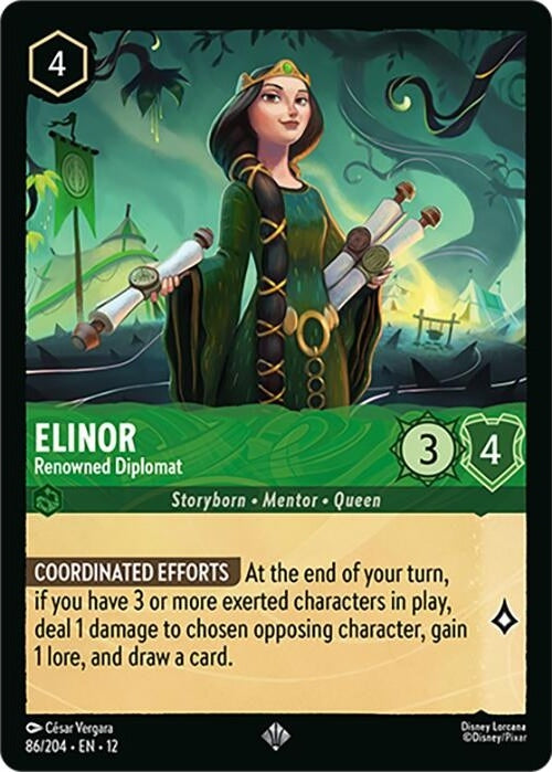 Elinor - Renowned Diplomat - 86/204 Super Rare Disney Lorcana card from Wilds Unknown, Near Mint Normal