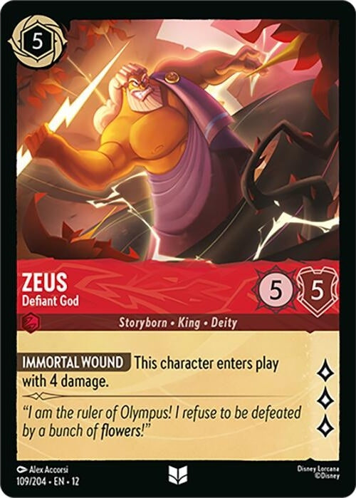 Zeus - Defiant God - 109/204 Uncommon Disney Lorcana card from Wilds Unknown, Near Mint Normal