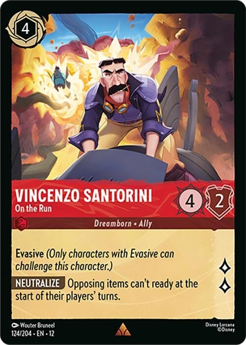 Vincenzo Santorini - On the Run - 124/204 Rare Disney Lorcana card from Wilds Unknown, Near Mint Normal