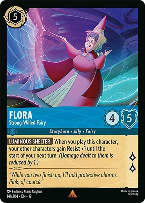 Flora - Strong-Willed Fairy - 141/204 Rare Disney Lorcana card from Wilds Unknown, Near Mint Normal