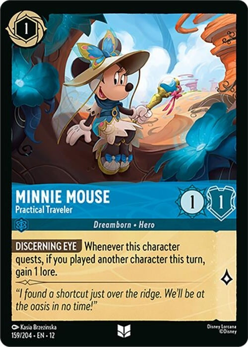 Minnie Mouse - Practical Traveler - 159/204 Uncommon Disney Lorcana card from Wilds Unknown, Near Mint Normal