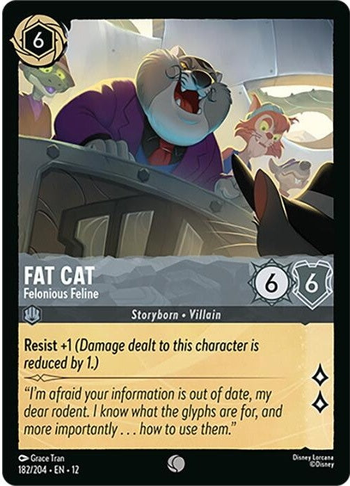 Fat Cat - Felonious Feline - 182/204 Common Disney Lorcana card from Wilds Unknown, Near Mint Normal