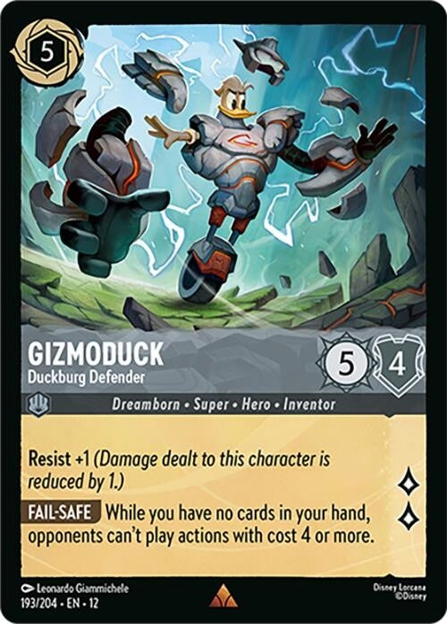 Gizmoduck - Duckburg Defender - 193/204 Rare Disney Lorcana card from Wilds Unknown, Near Mint Normal