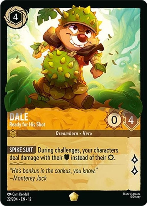 Dale - Ready for His Shot - 22/204 Legendary Disney Lorcana card from Wilds Unknown, Near Mint Normal