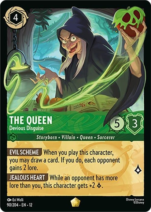 The Queen - Devious Disguise - 90/204 Legendary Disney Lorcana card from Wilds Unknown, Near Mint Normal