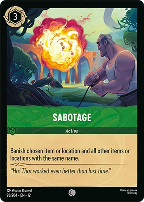 Sabotage - 96/204 Common Disney Lorcana card from Wilds Unknown, Near Mint Normal