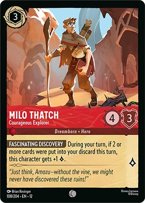 Milo Thatch - Courageous Explorer - 108/204 Common Disney Lorcana card from Wilds Unknown, Near Mint Normal