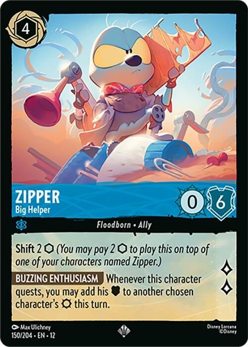 Zipper - Big Helper - 150/204 Super Rare Disney Lorcana card from Wilds Unknown, Near Mint Normal