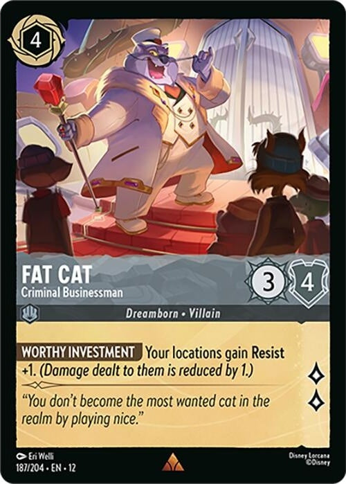 Fat Cat - Criminal Businessman - 187/204 Rare Disney Lorcana card from Wilds Unknown, Near Mint Normal