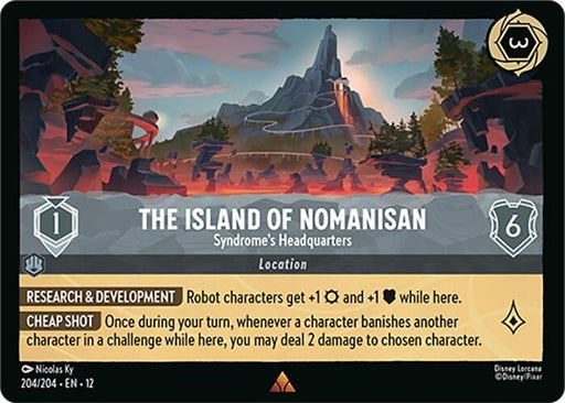 The Island of Nomanisan - Syndrome's Headquarters - 204/204 Rare Disney Lorcana card from Wilds Unknown, Near Mint Normal