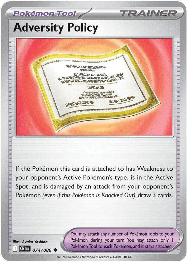 Adversity Policy - 074/086 Uncommon Pokémon card from Chaos Rising, Near Mint Normal