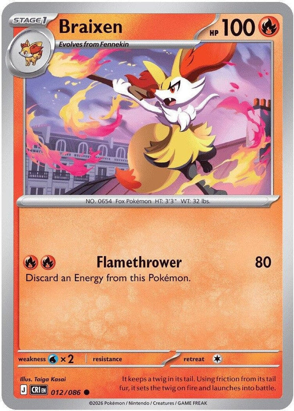 Braixen - 012/086 Common Pokémon card from Chaos Rising, Near Mint Normal