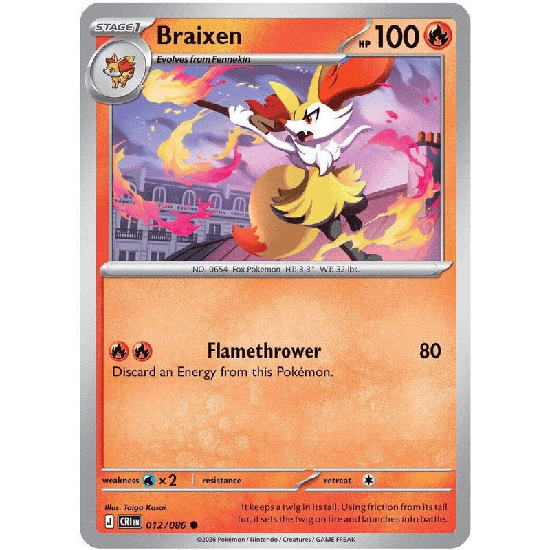 Braixen - 012/086 Common Pokémon card from Chaos Rising, Near Mint Normal