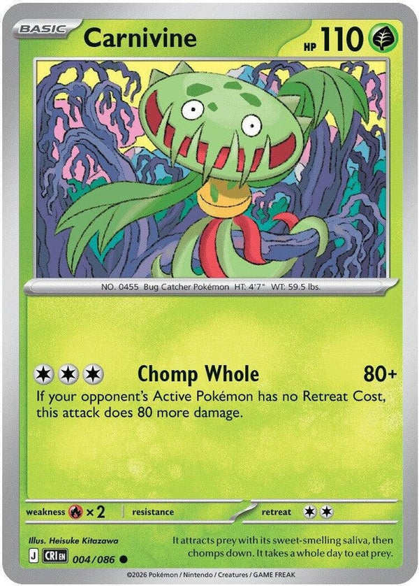 Carnivine - 004/086 Common Pokémon card from Chaos Rising, Near Mint Normal