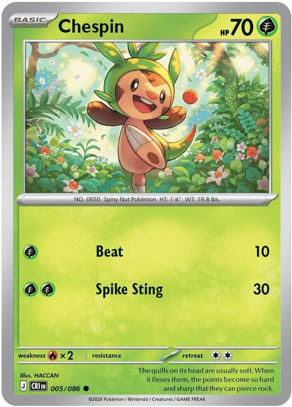 Chespin - 005/086 Common Pokémon card from Chaos Rising, Near Mint Normal