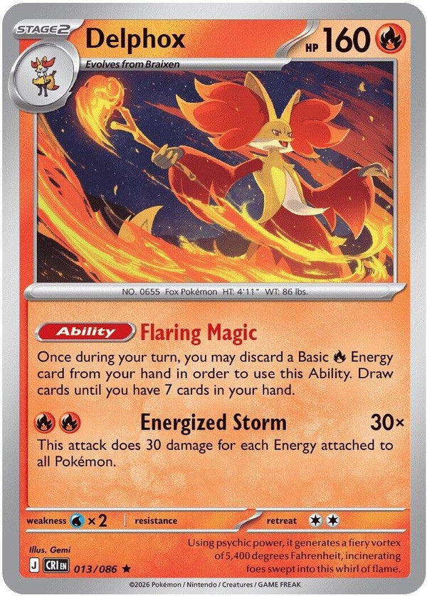 Delphox - 013/086 Rare Pokémon card from Chaos Rising, Near Mint Reverse Holofoil